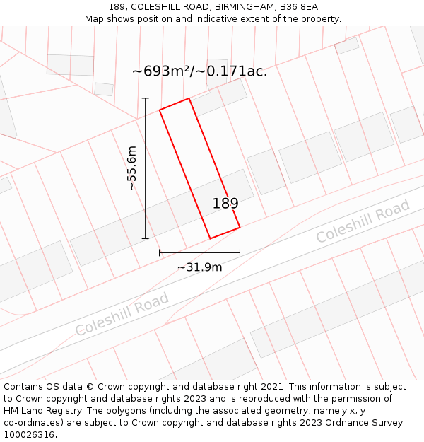 189, COLESHILL ROAD, BIRMINGHAM, B36 8EA: Plot and title map