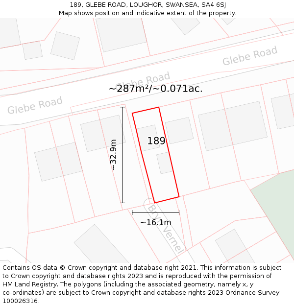 189, GLEBE ROAD, LOUGHOR, SWANSEA, SA4 6SJ: Plot and title map