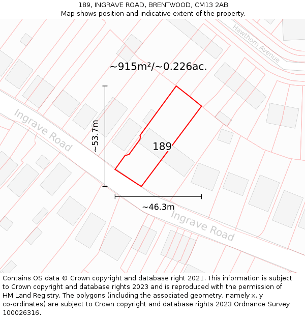 189, INGRAVE ROAD, BRENTWOOD, CM13 2AB: Plot and title map