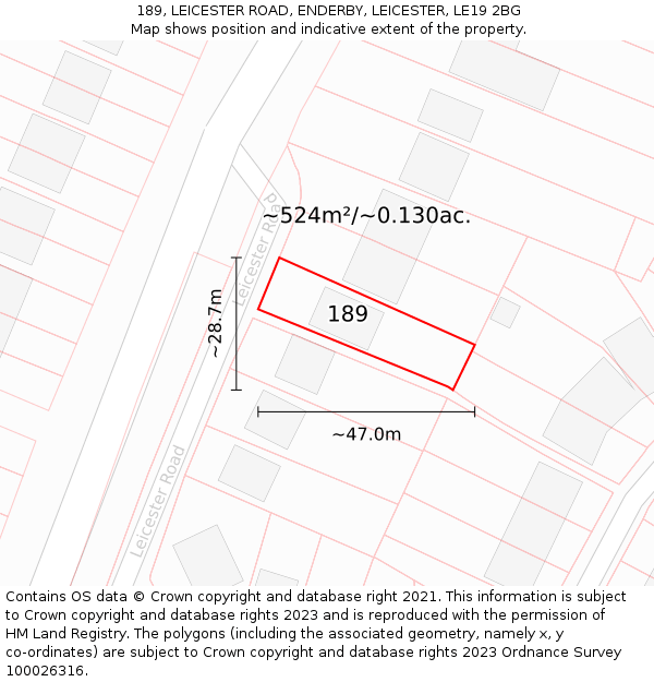 189, LEICESTER ROAD, ENDERBY, LEICESTER, LE19 2BG: Plot and title map