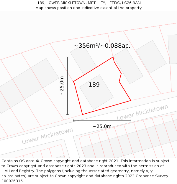 189, LOWER MICKLETOWN, METHLEY, LEEDS, LS26 9AN: Plot and title map