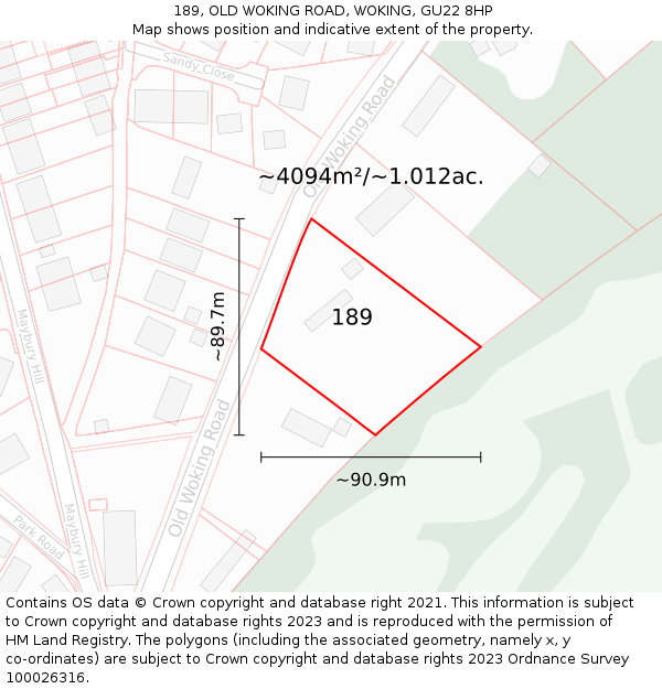 189, OLD WOKING ROAD, WOKING, GU22 8HP: Plot and title map