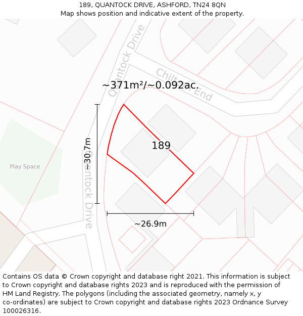 189, QUANTOCK DRIVE, ASHFORD, TN24 8QN: Plot and title map