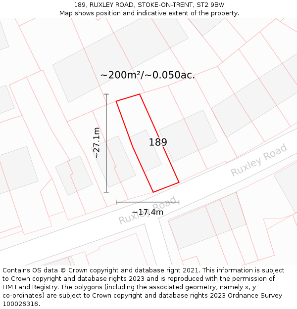 189, RUXLEY ROAD, STOKE-ON-TRENT, ST2 9BW: Plot and title map