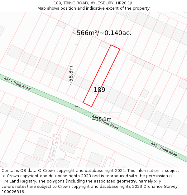 189, TRING ROAD, AYLESBURY, HP20 1JH: Plot and title map