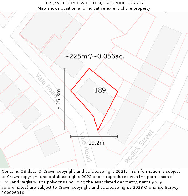 189, VALE ROAD, WOOLTON, LIVERPOOL, L25 7RY: Plot and title map