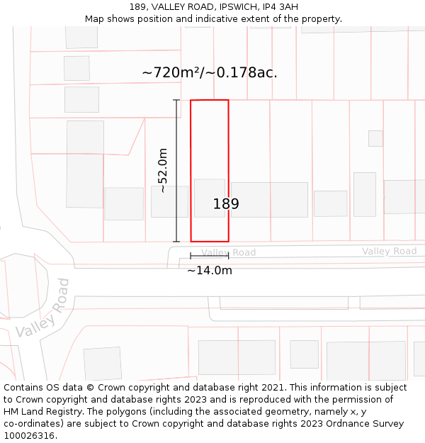 189, VALLEY ROAD, IPSWICH, IP4 3AH: Plot and title map