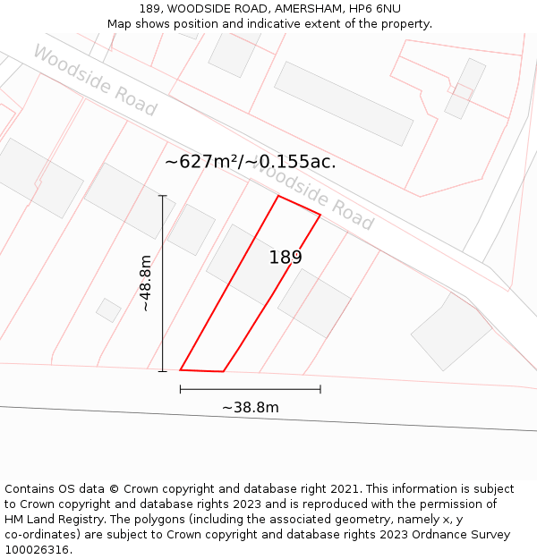 189, WOODSIDE ROAD, AMERSHAM, HP6 6NU: Plot and title map