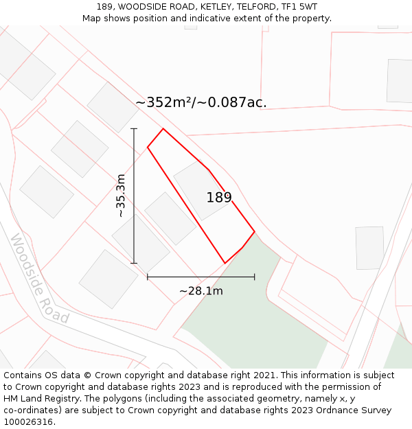 189, WOODSIDE ROAD, KETLEY, TELFORD, TF1 5WT: Plot and title map