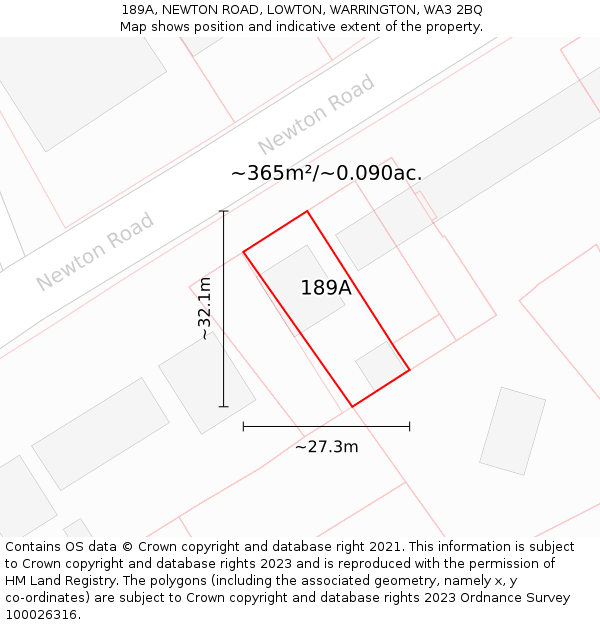 189A, NEWTON ROAD, LOWTON, WARRINGTON, WA3 2BQ: Plot and title map