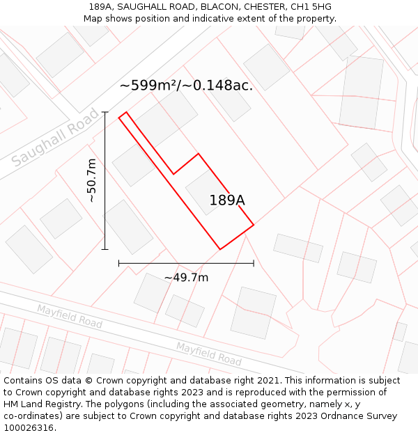 189A, SAUGHALL ROAD, BLACON, CHESTER, CH1 5HG: Plot and title map