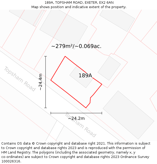 189A, TOPSHAM ROAD, EXETER, EX2 6AN: Plot and title map