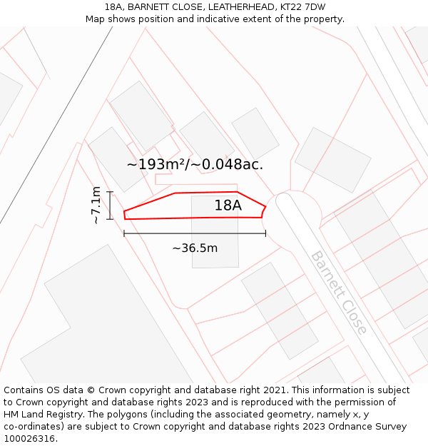 18A, BARNETT CLOSE, LEATHERHEAD, KT22 7DW: Plot and title map