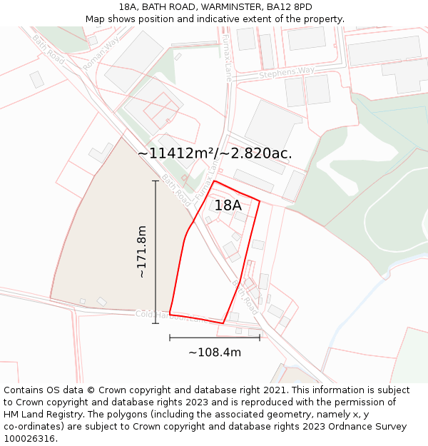 18A, BATH ROAD, WARMINSTER, BA12 8PD: Plot and title map
