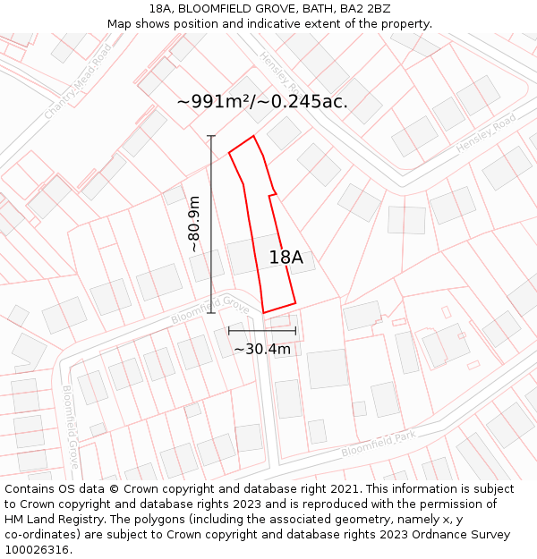 18A, BLOOMFIELD GROVE, BATH, BA2 2BZ: Plot and title map