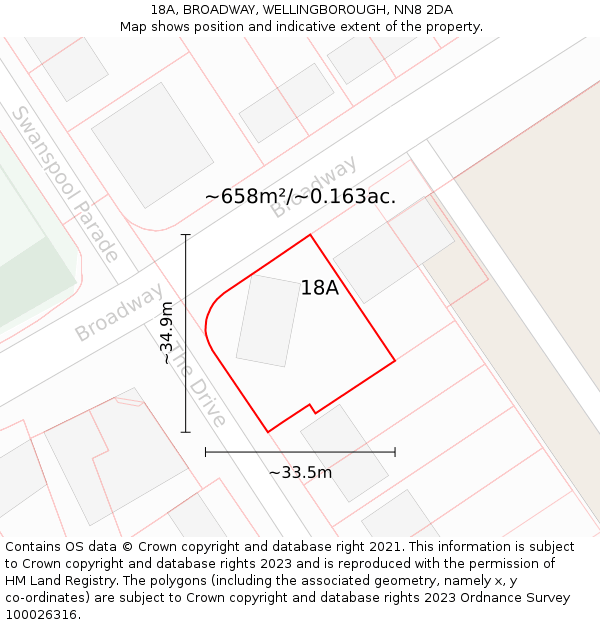 18A, BROADWAY, WELLINGBOROUGH, NN8 2DA: Plot and title map