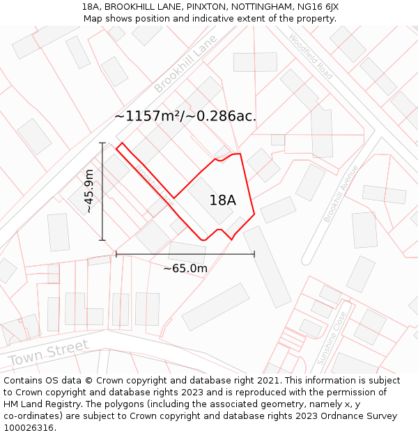 18A, BROOKHILL LANE, PINXTON, NOTTINGHAM, NG16 6JX: Plot and title map