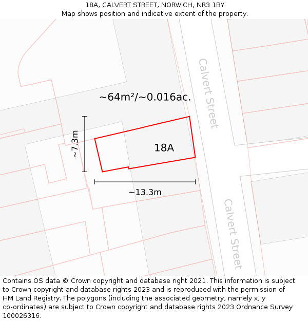 18A, CALVERT STREET, NORWICH, NR3 1BY: Plot and title map