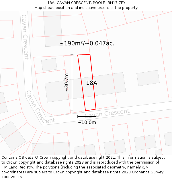 18A, CAVAN CRESCENT, POOLE, BH17 7EY: Plot and title map