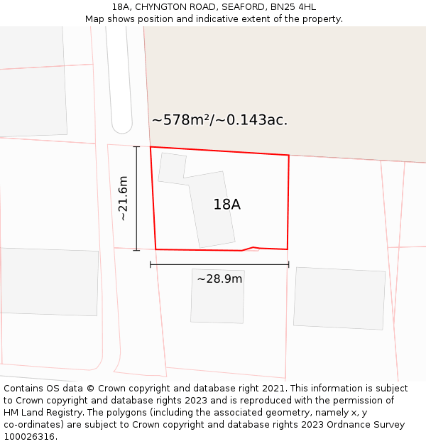 18A, CHYNGTON ROAD, SEAFORD, BN25 4HL: Plot and title map