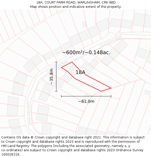 18A, COURT FARM ROAD, WARLINGHAM, CR6 9BD: Plot and title map