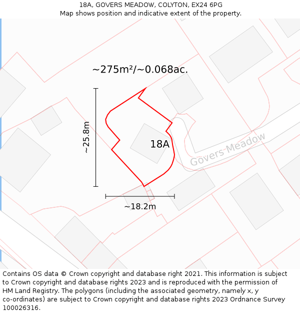 18A, GOVERS MEADOW, COLYTON, EX24 6PG: Plot and title map