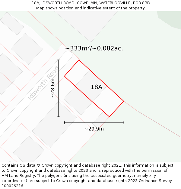 18A, IDSWORTH ROAD, COWPLAIN, WATERLOOVILLE, PO8 8BD: Plot and title map