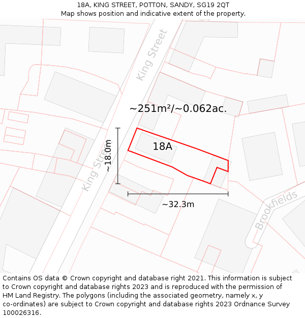 18A, KING STREET, POTTON, SANDY, SG19 2QT: Plot and title map