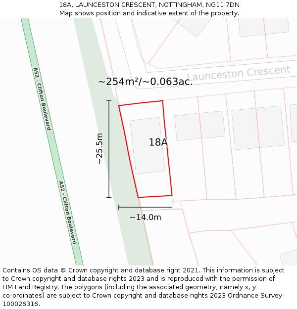 18A, LAUNCESTON CRESCENT, NOTTINGHAM, NG11 7DN: Plot and title map