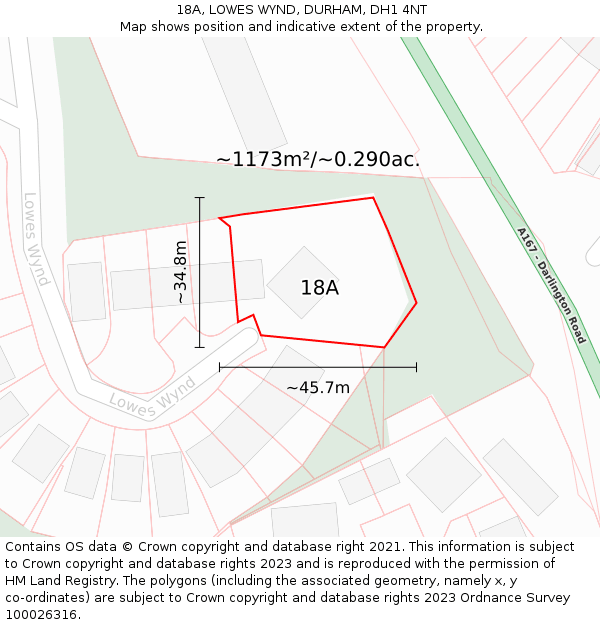 18A, LOWES WYND, DURHAM, DH1 4NT: Plot and title map