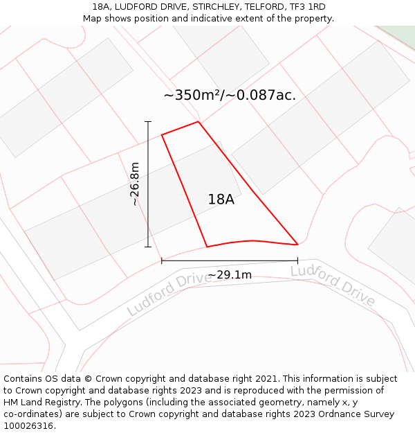 18A, LUDFORD DRIVE, STIRCHLEY, TELFORD, TF3 1RD: Plot and title map