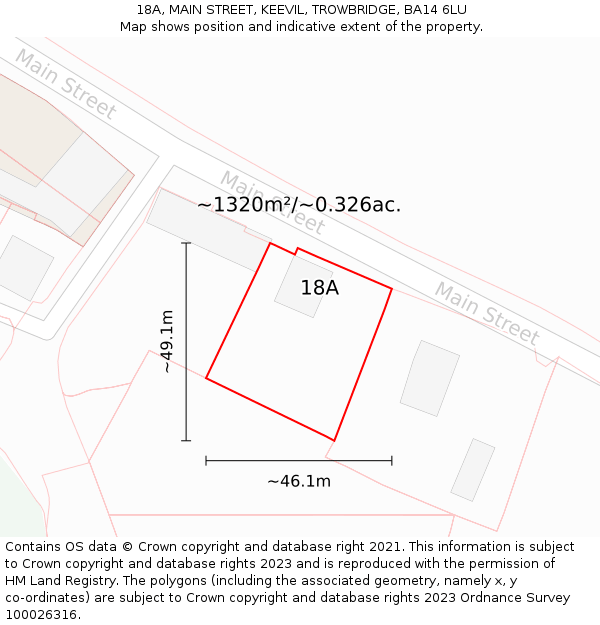 18A, MAIN STREET, KEEVIL, TROWBRIDGE, BA14 6LU: Plot and title map