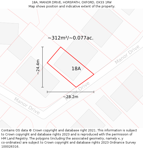 18A, MANOR DRIVE, HORSPATH, OXFORD, OX33 1RW: Plot and title map
