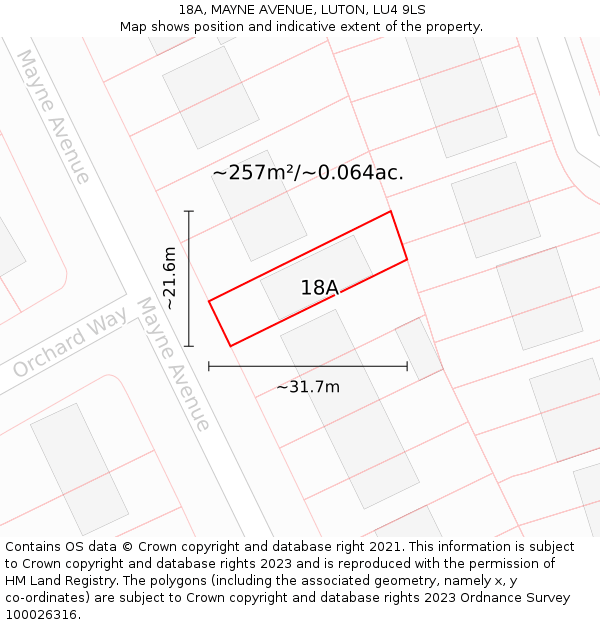 18A, MAYNE AVENUE, LUTON, LU4 9LS: Plot and title map