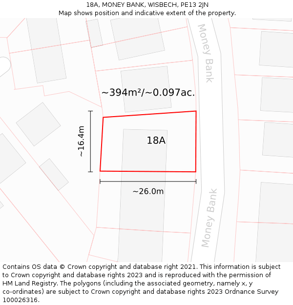 18A, MONEY BANK, WISBECH, PE13 2JN: Plot and title map