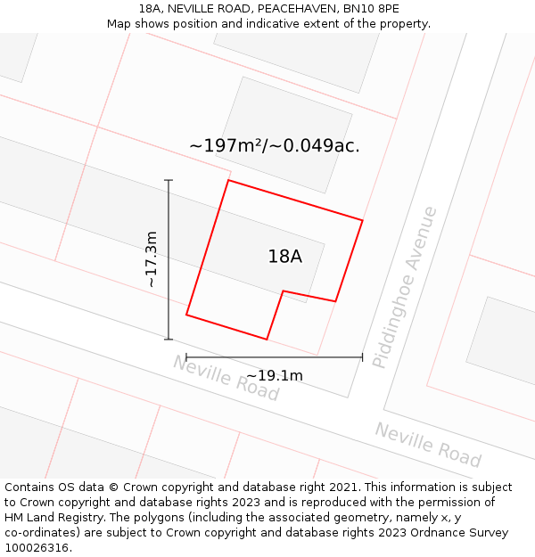 18A, NEVILLE ROAD, PEACEHAVEN, BN10 8PE: Plot and title map