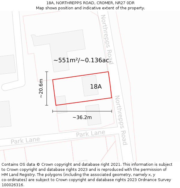 18A, NORTHREPPS ROAD, CROMER, NR27 0DR: Plot and title map