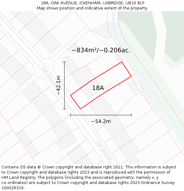 18A, OAK AVENUE, ICKENHAM, UXBRIDGE, UB10 8LP: Plot and title map