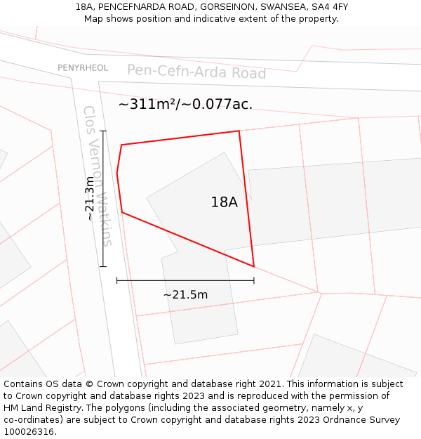 18A, PENCEFNARDA ROAD, GORSEINON, SWANSEA, SA4 4FY: Plot and title map