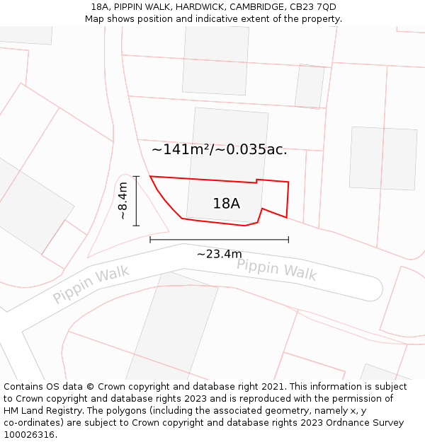 18A, PIPPIN WALK, HARDWICK, CAMBRIDGE, CB23 7QD: Plot and title map