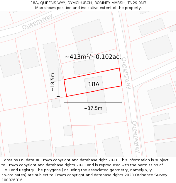 18A, QUEENS WAY, DYMCHURCH, ROMNEY MARSH, TN29 0NB: Plot and title map