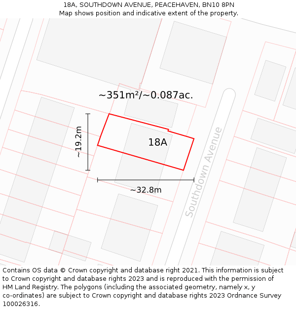 18A, SOUTHDOWN AVENUE, PEACEHAVEN, BN10 8PN: Plot and title map