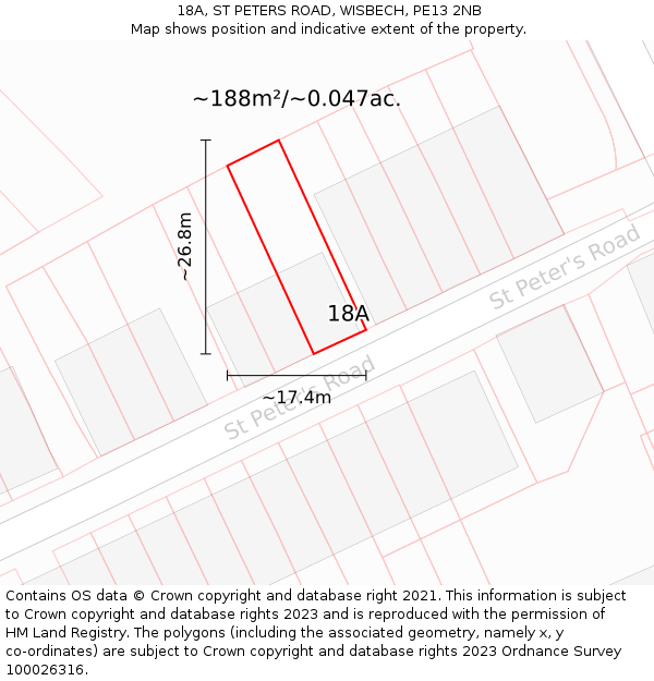 18A, ST PETERS ROAD, WISBECH, PE13 2NB: Plot and title map