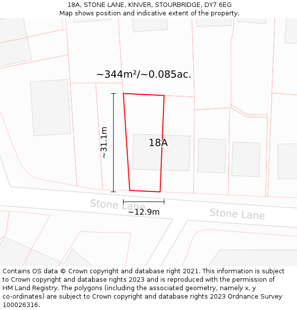 18A, STONE LANE, KINVER, STOURBRIDGE, DY7 6EG: Plot and title map