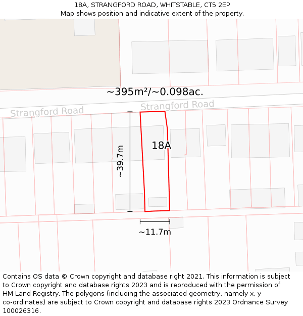 18A, STRANGFORD ROAD, WHITSTABLE, CT5 2EP: Plot and title map