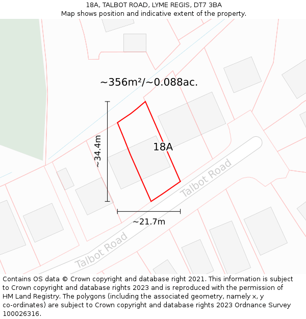 18A, TALBOT ROAD, LYME REGIS, DT7 3BA: Plot and title map