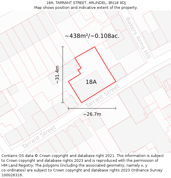 18A, TARRANT STREET, ARUNDEL, BN18 9DJ: Plot and title map