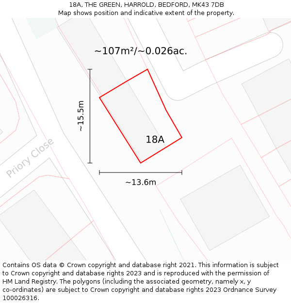 18A, THE GREEN, HARROLD, BEDFORD, MK43 7DB: Plot and title map