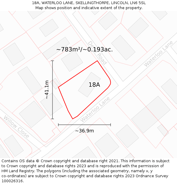 18A, WATERLOO LANE, SKELLINGTHORPE, LINCOLN, LN6 5SL: Plot and title map