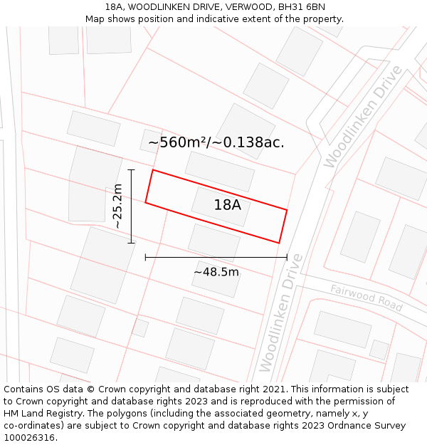 18A, WOODLINKEN DRIVE, VERWOOD, BH31 6BN: Plot and title map